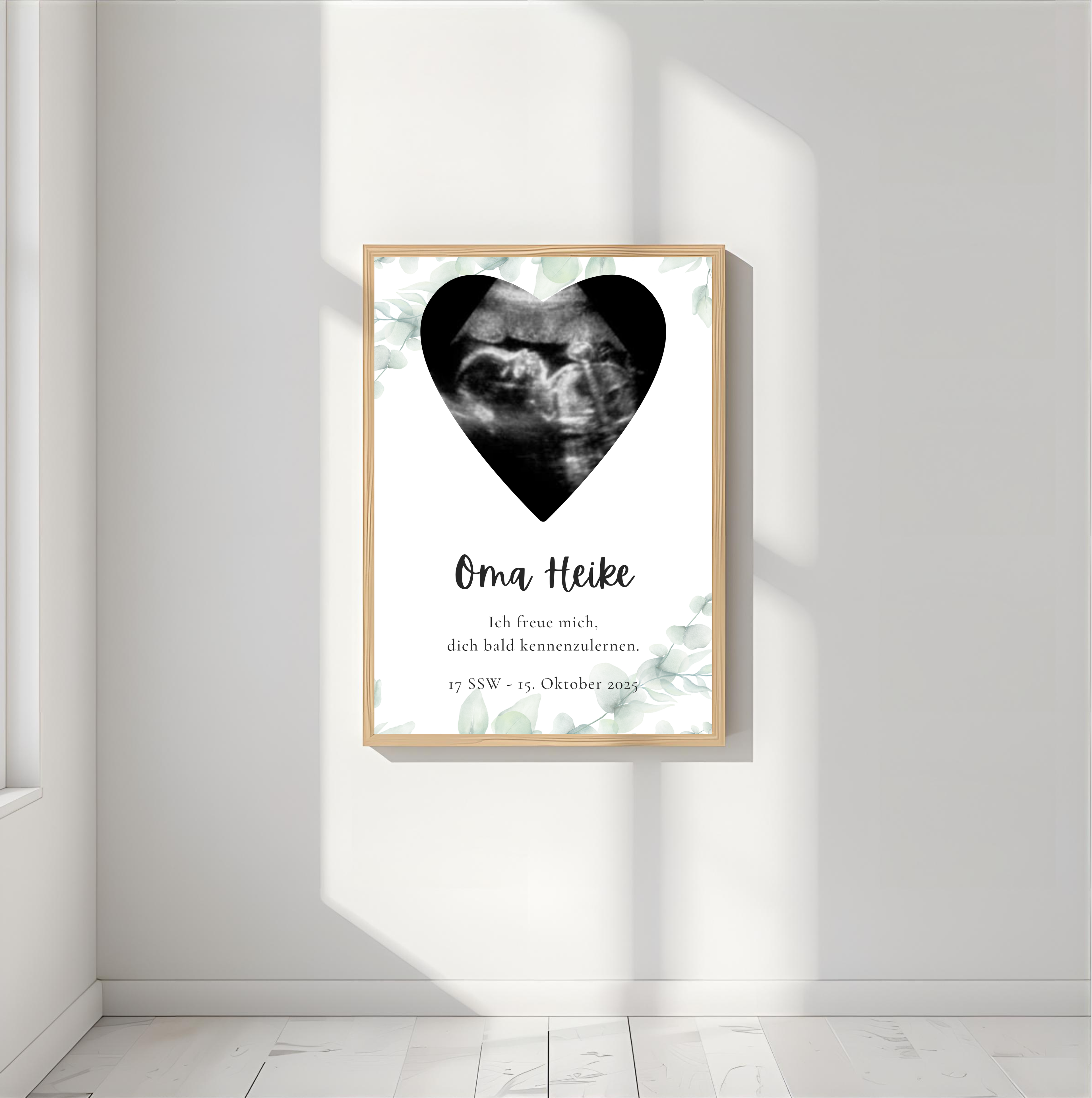 Poster Ultraschallbild personalisiert  | Schwangerschaft verkünden als PDF Datei, ausgedruckt in A4 oder mit Premium Bilderrahmen