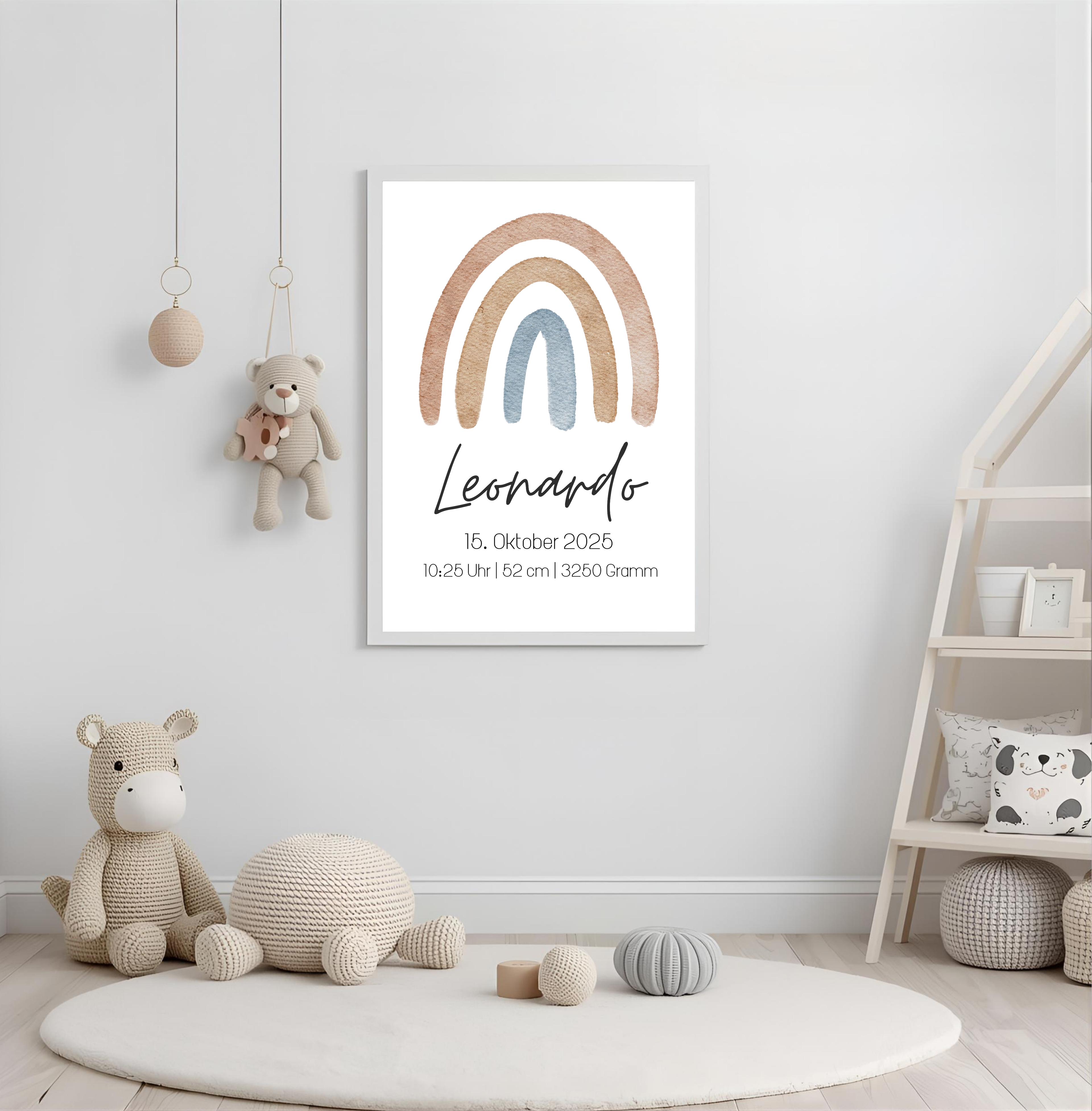 Geburtsposter personalisiert mit Namen und Geburtsdaten als PDF Datei, ausgedruckt in A4 oder mit Premium Bilderrahmen
