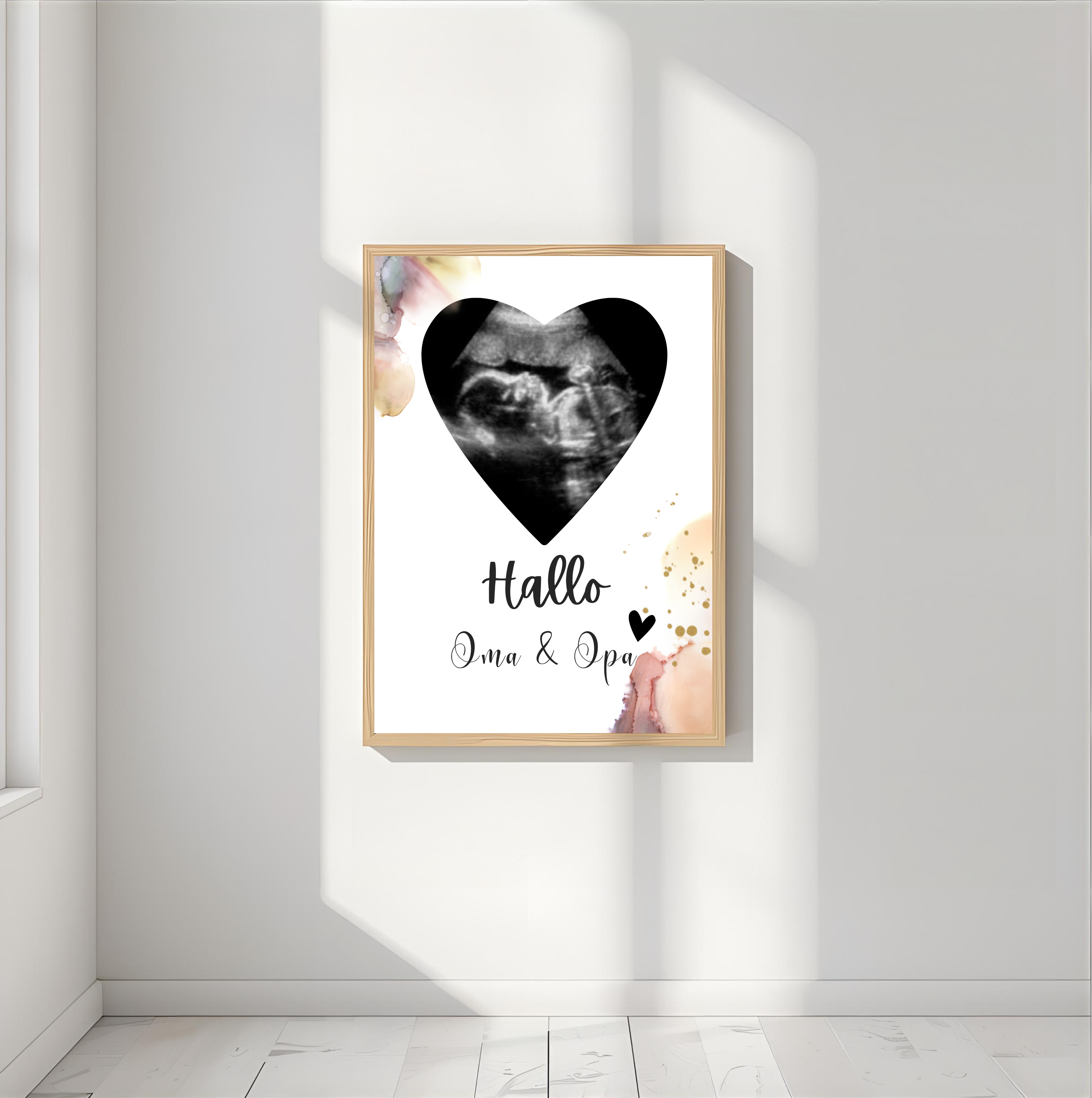 Poster Ultraschallbild personalisiert "Hallo Oma & Opa" | Schwangerschaft verkünden als PDF Datei, ausgedruckt in A4 oder mit Premium Bilderrahmen