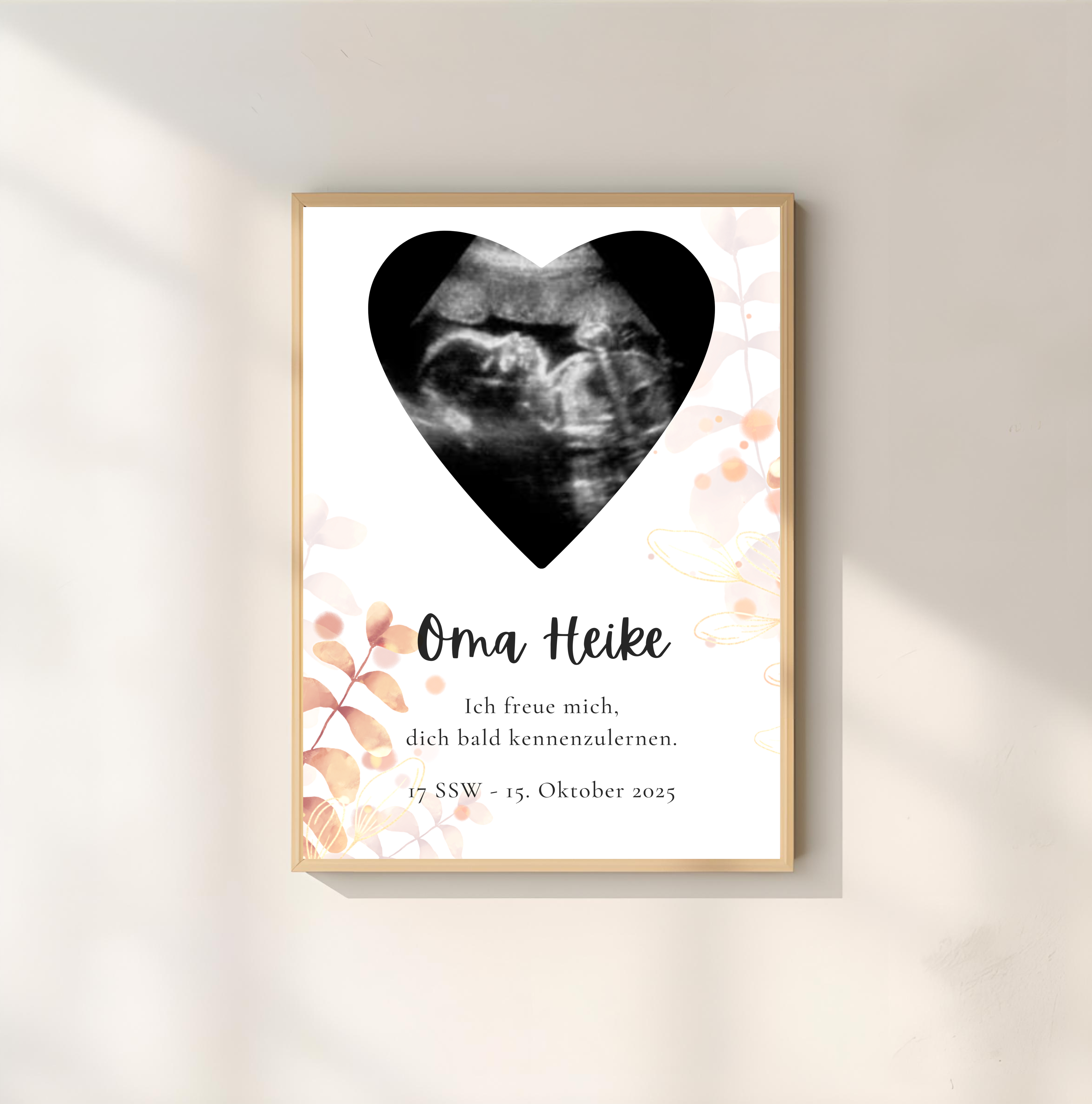 Poster Ultraschallbild personalisiert  | Schwangerschaft verkünden als PDF Datei, ausgedruckt in A4 oder mit Premium Bilderrahmen
