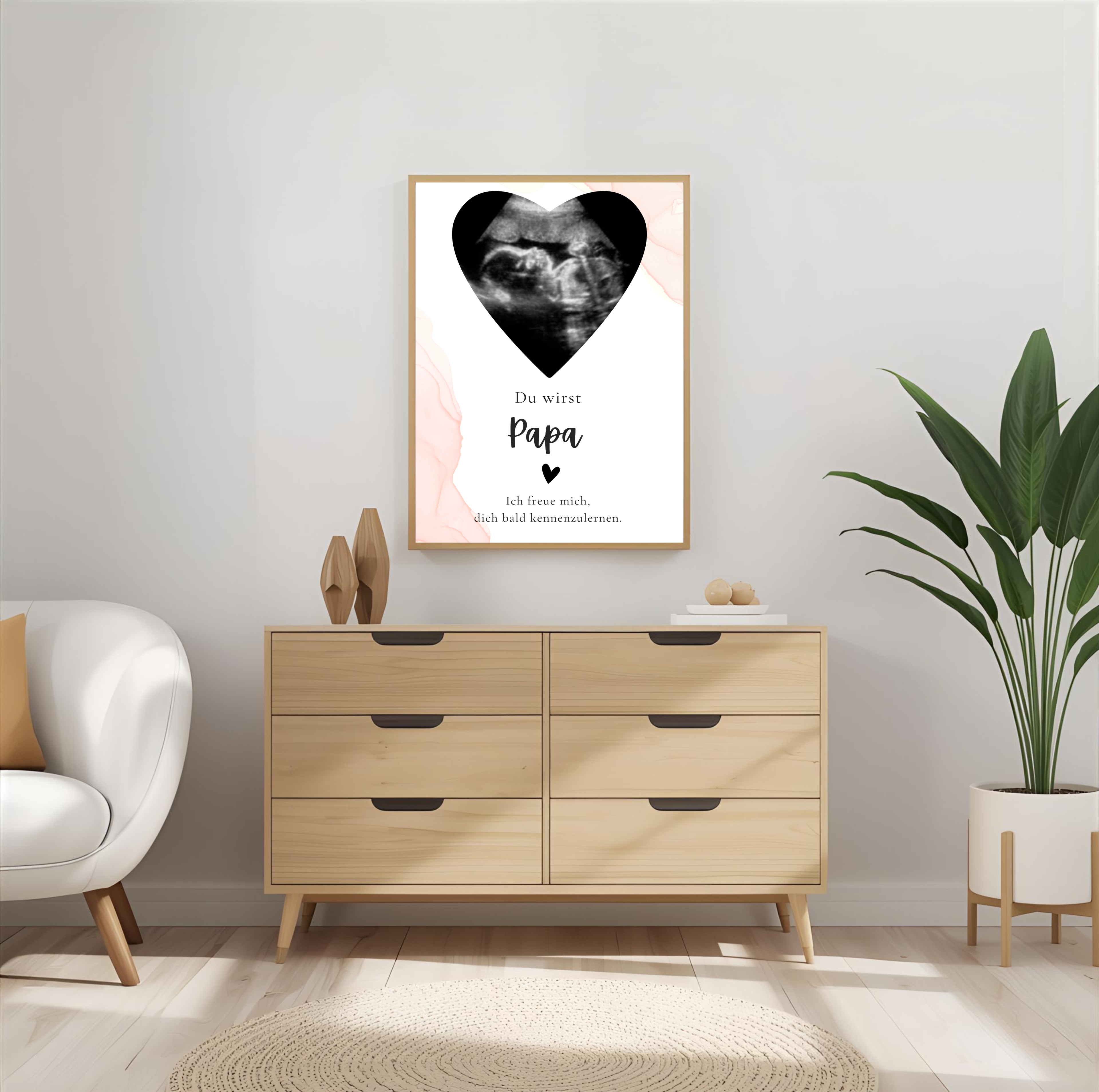 Poster Ultraschallbild personalisiert | Schwangerschaft verkünden als PDF Datei, ausgedruckt A4 oder mit Premium Bilderrahmen