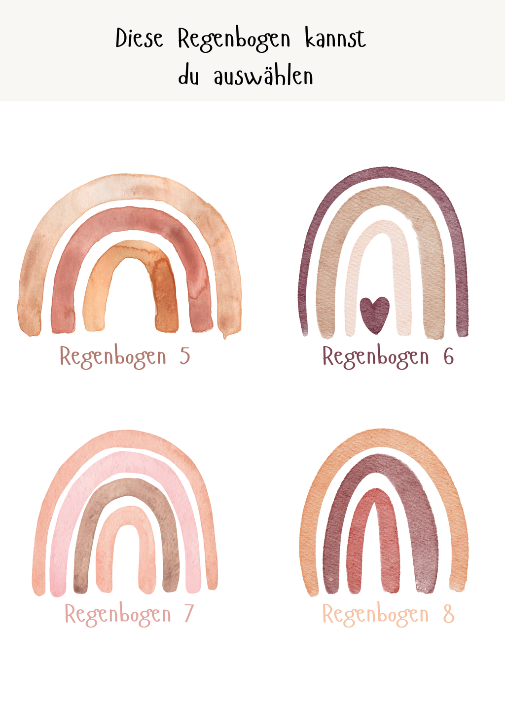 Personalisiertes Poster zur Geburt mit Geburtsdaten und Regenbogen als PDF Datei, ausgedruckt in A4 oder mit Premium Bilderrahmen