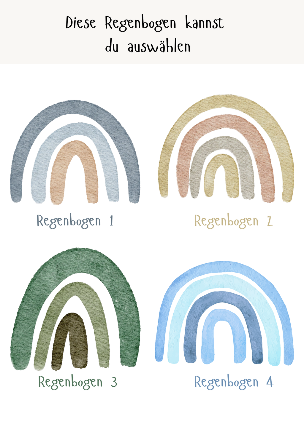 Personalisiertes Meilensteinposter zum ersten Geburtstag mit Regenbogen als PDF Datei, ausgedruckt in A4 oder mit Premium Bilderrahmen