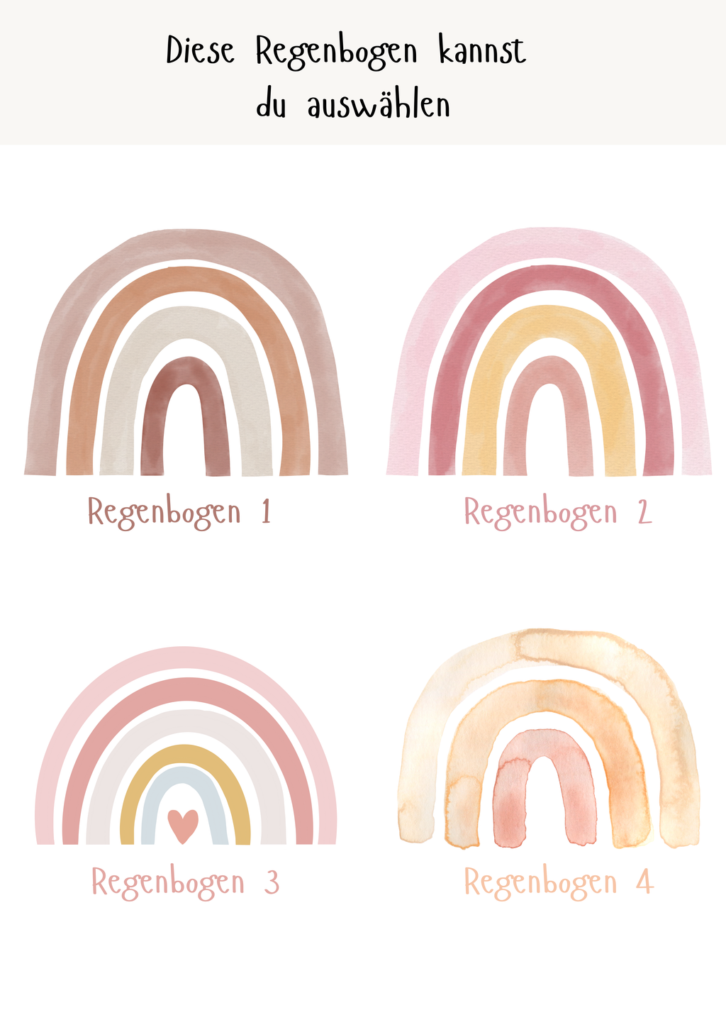 Personalisiertes Poster zur Geburt mit Geburtsdaten und Regenbogen als PDF Datei, ausgedruckt in A4 oder mit Premium Bilderrahmen