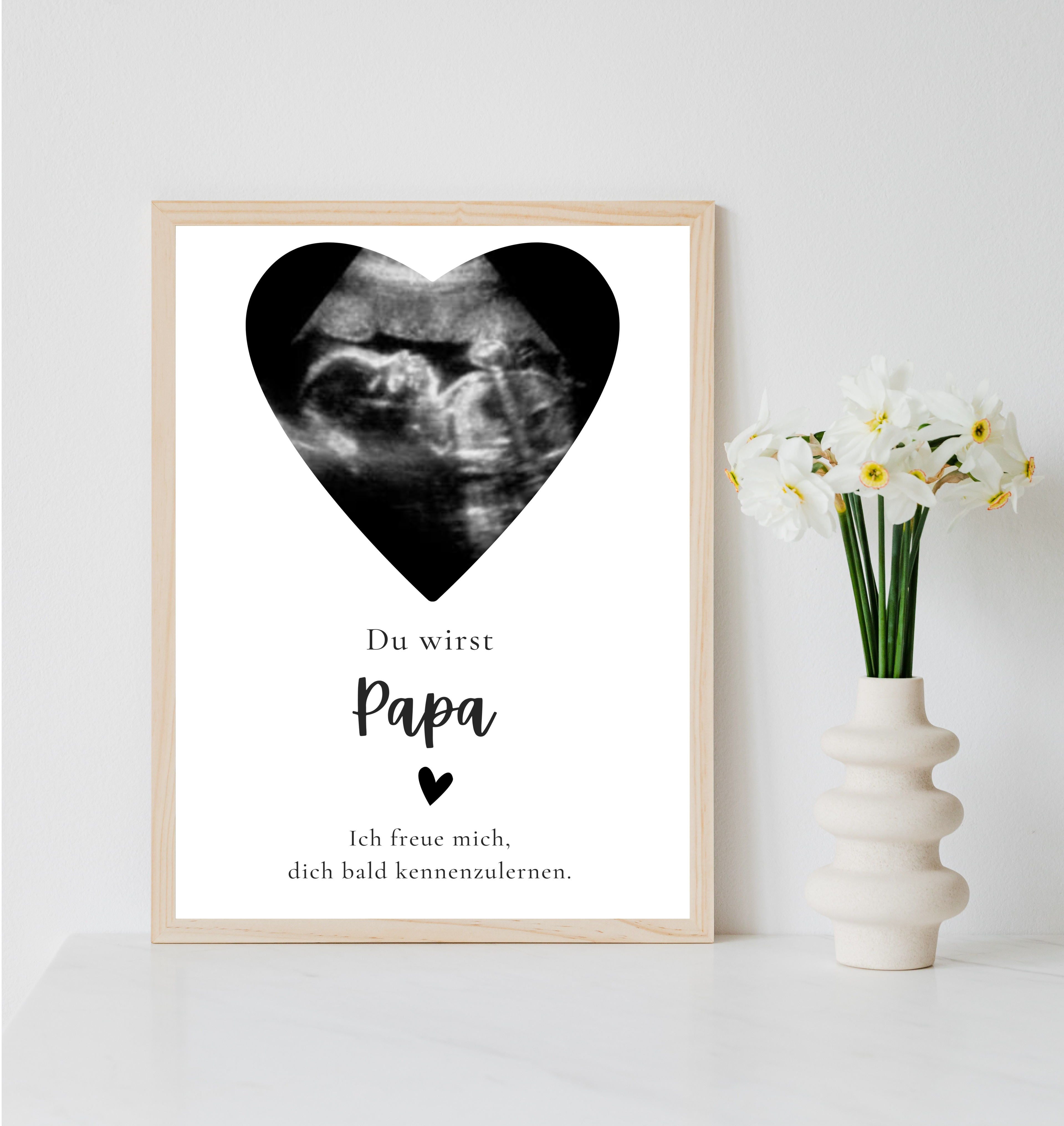 Poster Ultraschallbild personalisiert | Schwangerschaft verkünden als PDF Datei, ausgedruckt A4 oder mit Premium Bilderrahmen