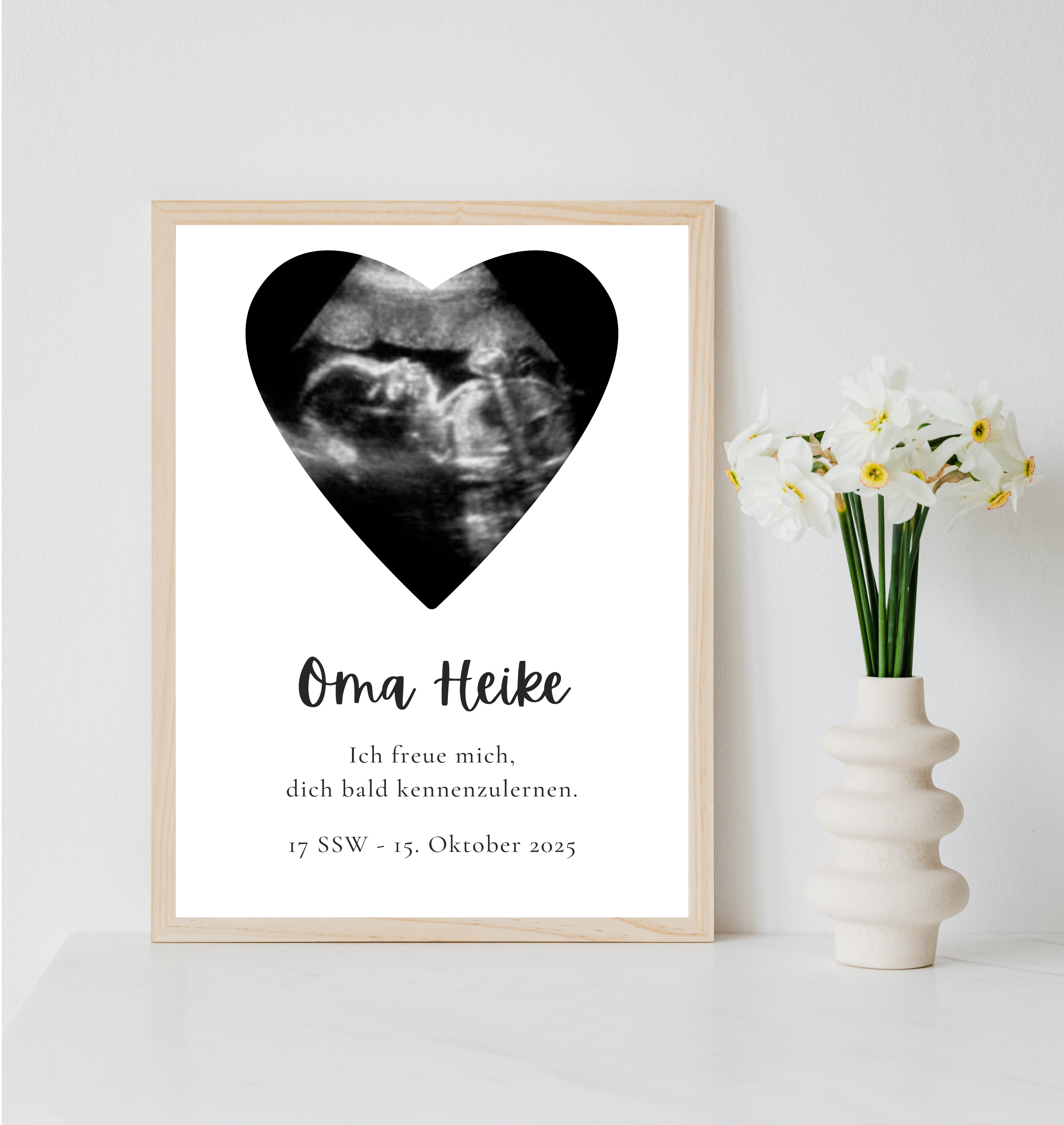 Poster Ultraschallbild personalisiert  | Schwangerschaft verkünden als PDF Datei, ausgedruckt in A4 oder mit Premium Bilderrahmen
