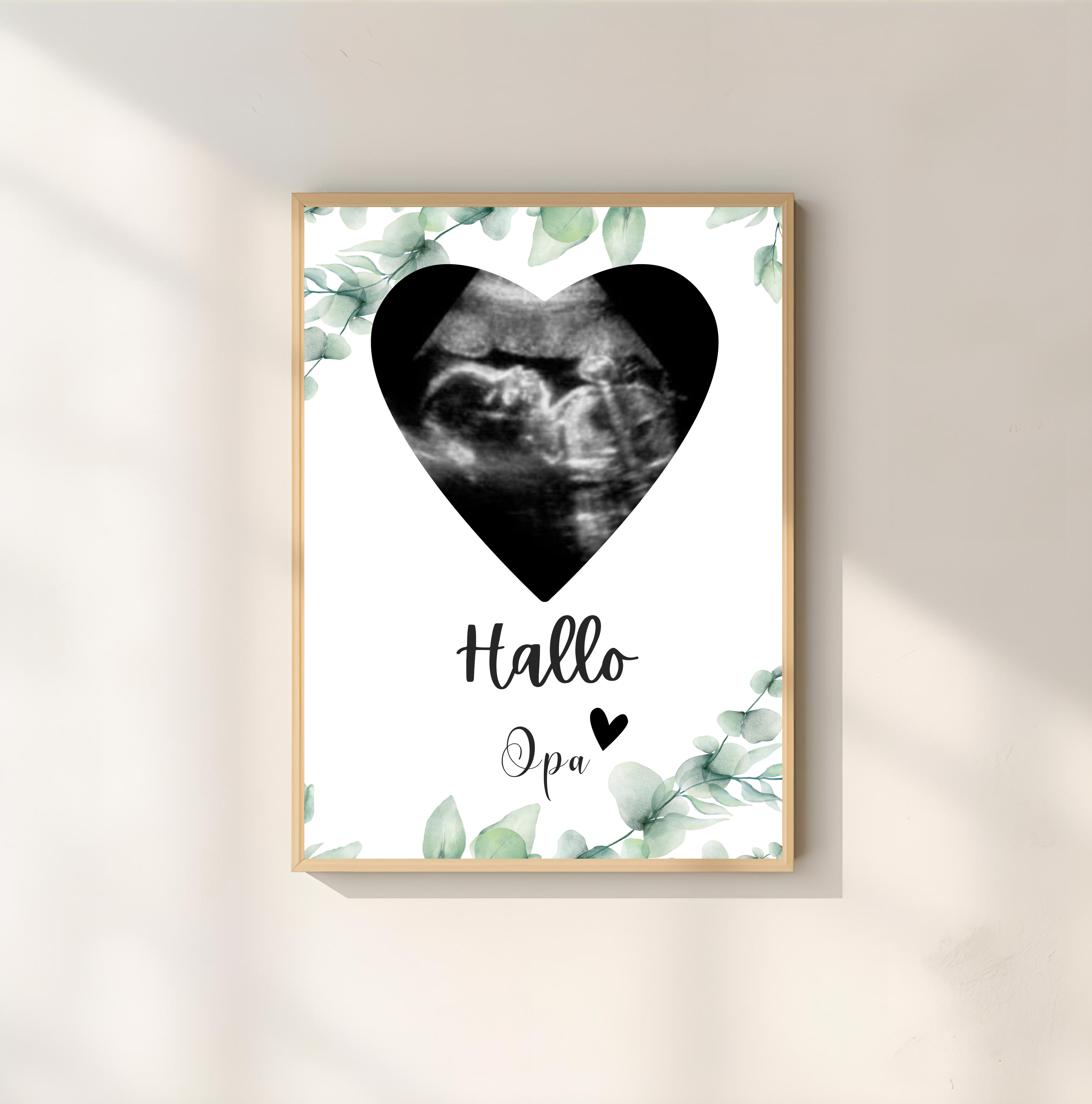 Poster Ultraschallbild personalisiert "Hallo Oma & Opa" | Schwangerschaft verkünden als PDF Datei, ausgedruckt in A4 oder mit Premium Bilderrahmen