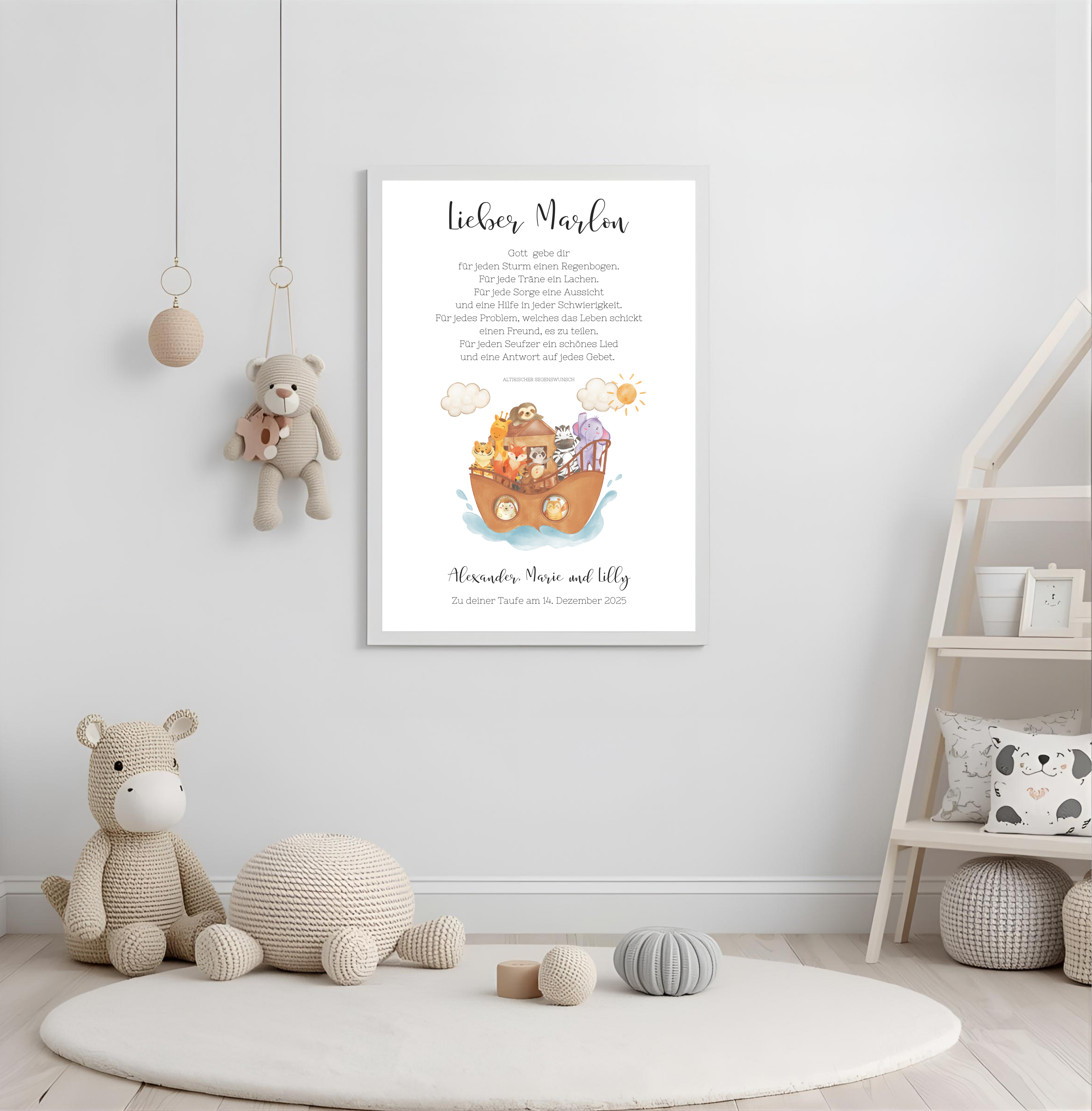 Personalisiertes Poster zur Taufe | Taufgeschenk Arche Noah als PDF Datei, ausgedruckt in A4 oder mit Premium Bilderrahmen