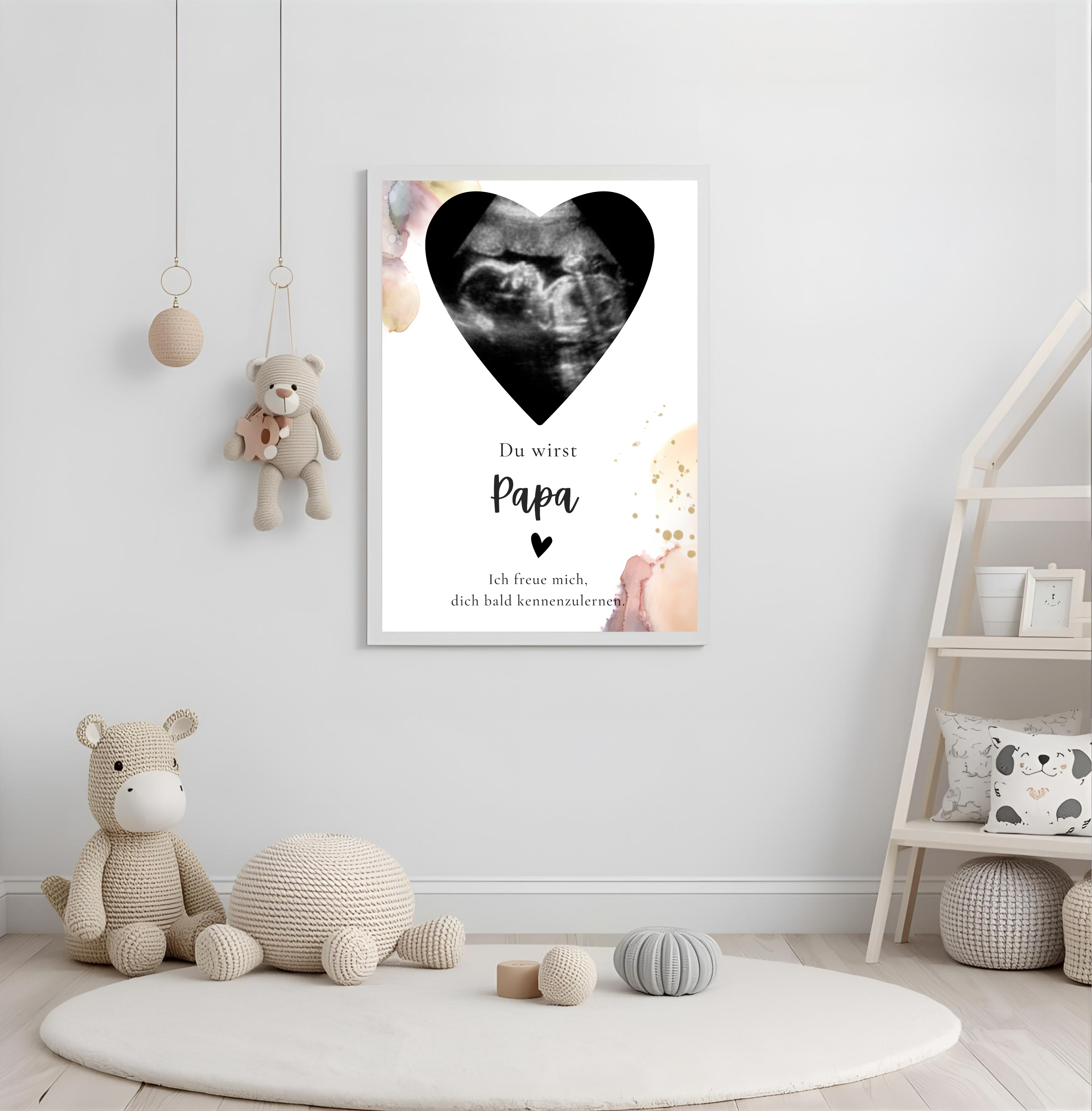 Poster Ultraschallbild personalisiert | Schwangerschaft verkünden als PDF Datei, ausgedruckt A4 oder mit Premium Bilderrahmen