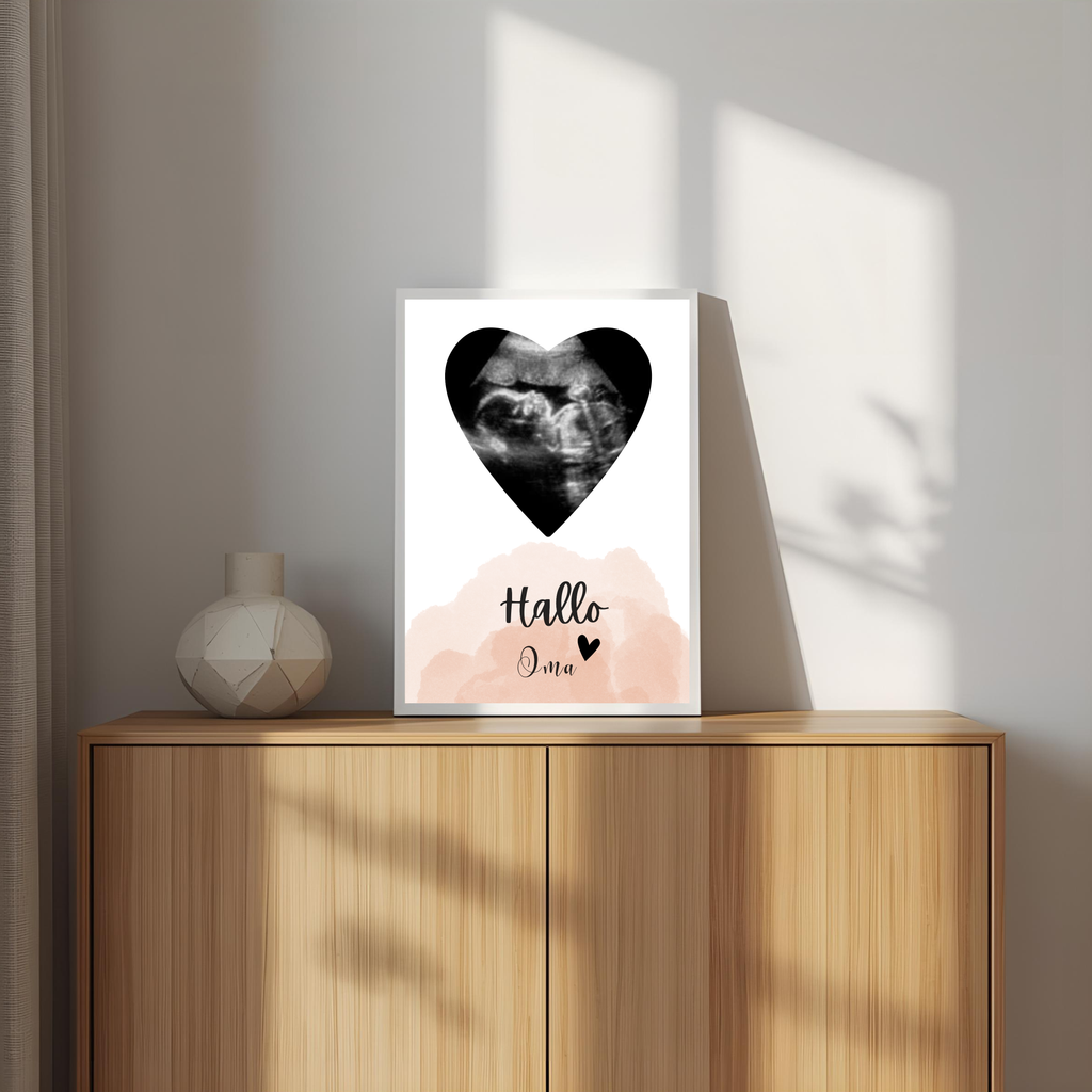 Poster Ultraschallbild personalisiert "Hallo Oma & Opa" | Schwangerschaft verkünden als PDF Datei, ausgedruckt in A4 oder mit Premium Bilderrahmen