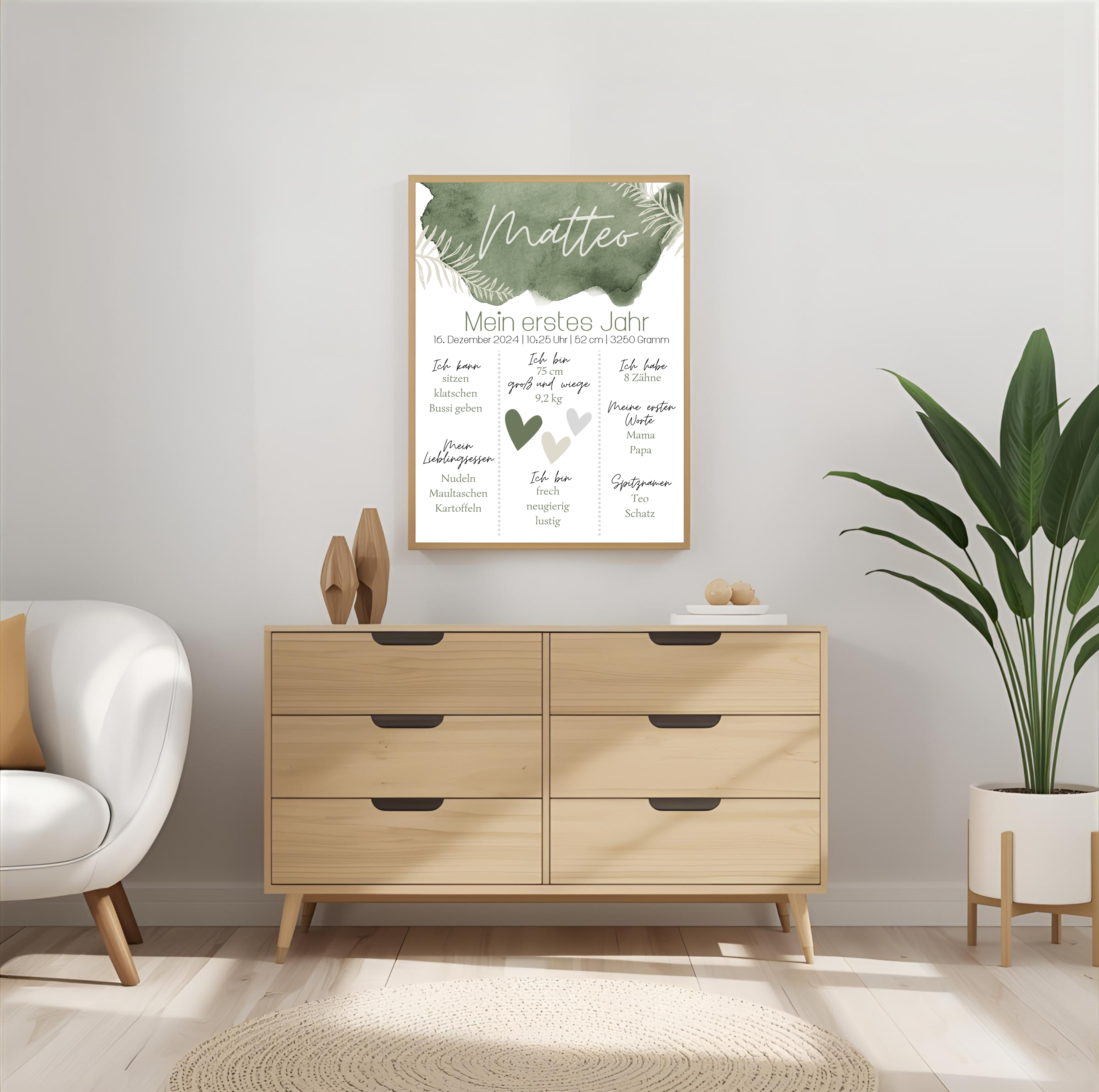 Personalisiertes Meilensteinposter zum ersten Geburtstag als PDF Datei, ausgedruckt in A4 oder mit Premium Bilderrahmen (Kopie)