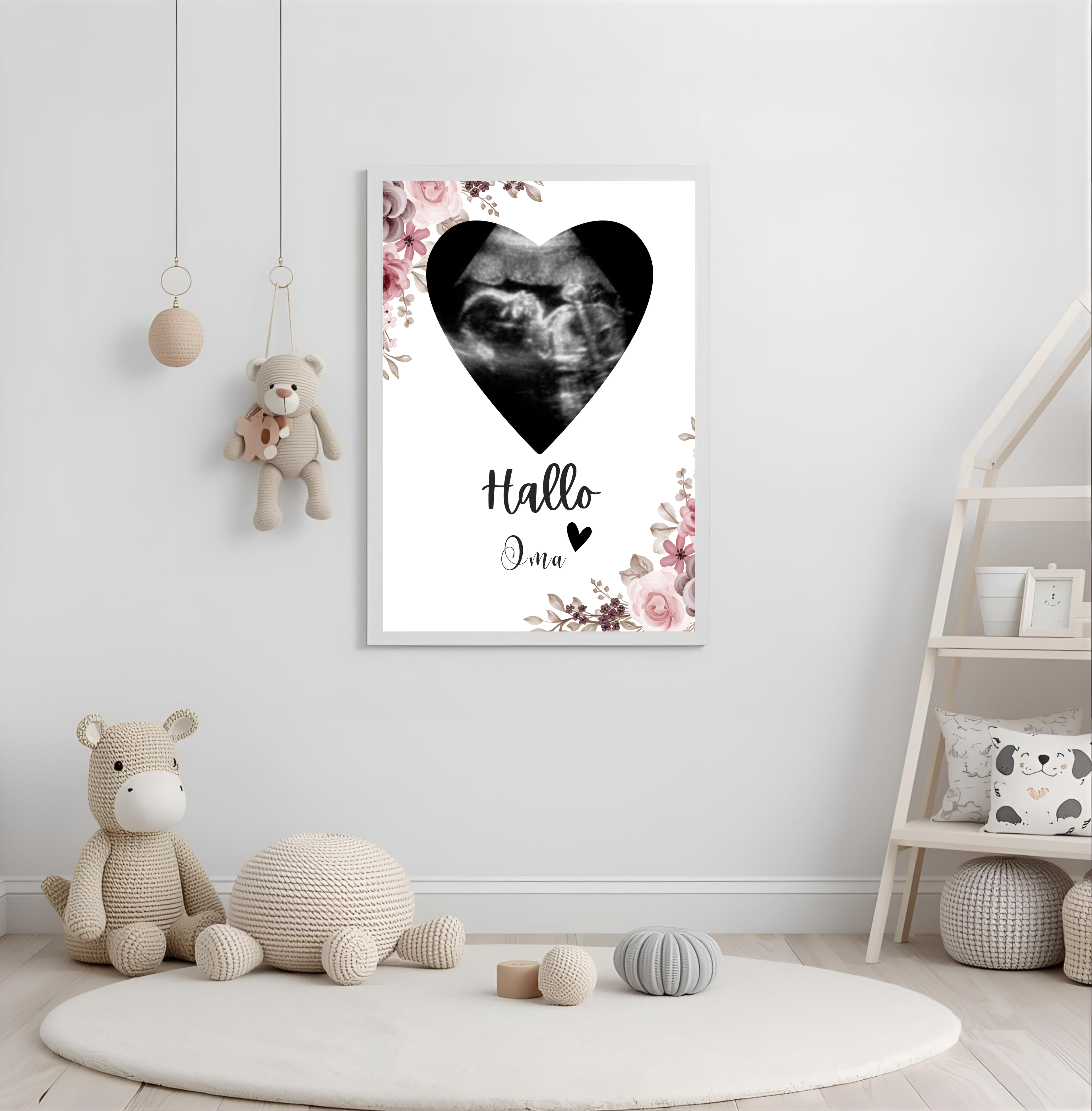 Poster Ultraschallbild personalisiert "Hallo Oma & Opa" | Schwangerschaft verkünden als PDF Datei, ausgedruckt in A4 oder mit Premium Bilderrahmen