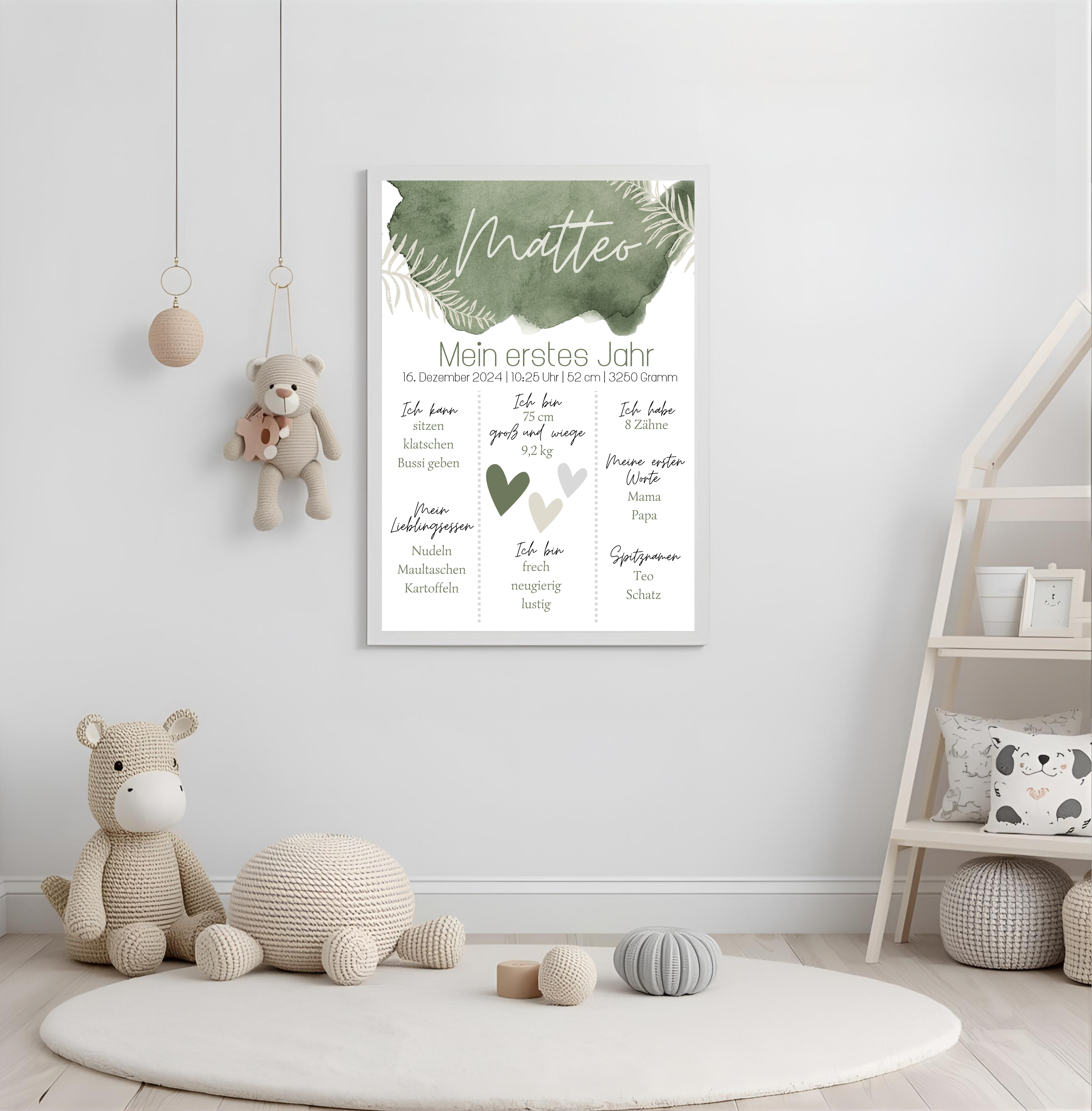 Personalisiertes Meilensteinposter zum ersten Geburtstag als PDF Datei, ausgedruckt in A4 oder mit Premium Bilderrahmen (Kopie)