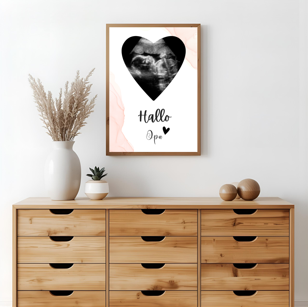 Poster Ultraschallbild personalisiert "Hallo Oma & Opa" | Schwangerschaft verkünden als PDF Datei, ausgedruckt in A4 oder mit Premium Bilderrahmen