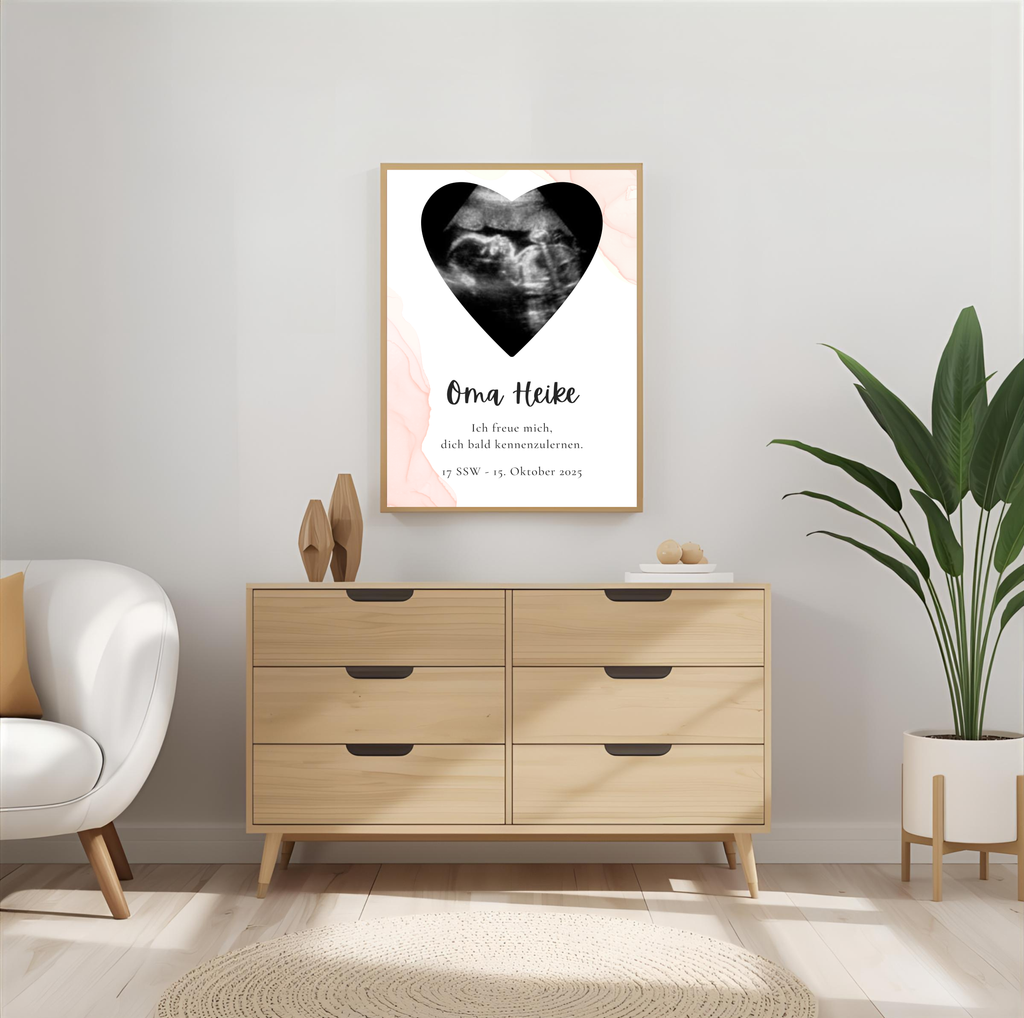 Poster Ultraschallbild personalisiert  | Schwangerschaft verkünden als PDF Datei, ausgedruckt in A4 oder mit Premium Bilderrahmen