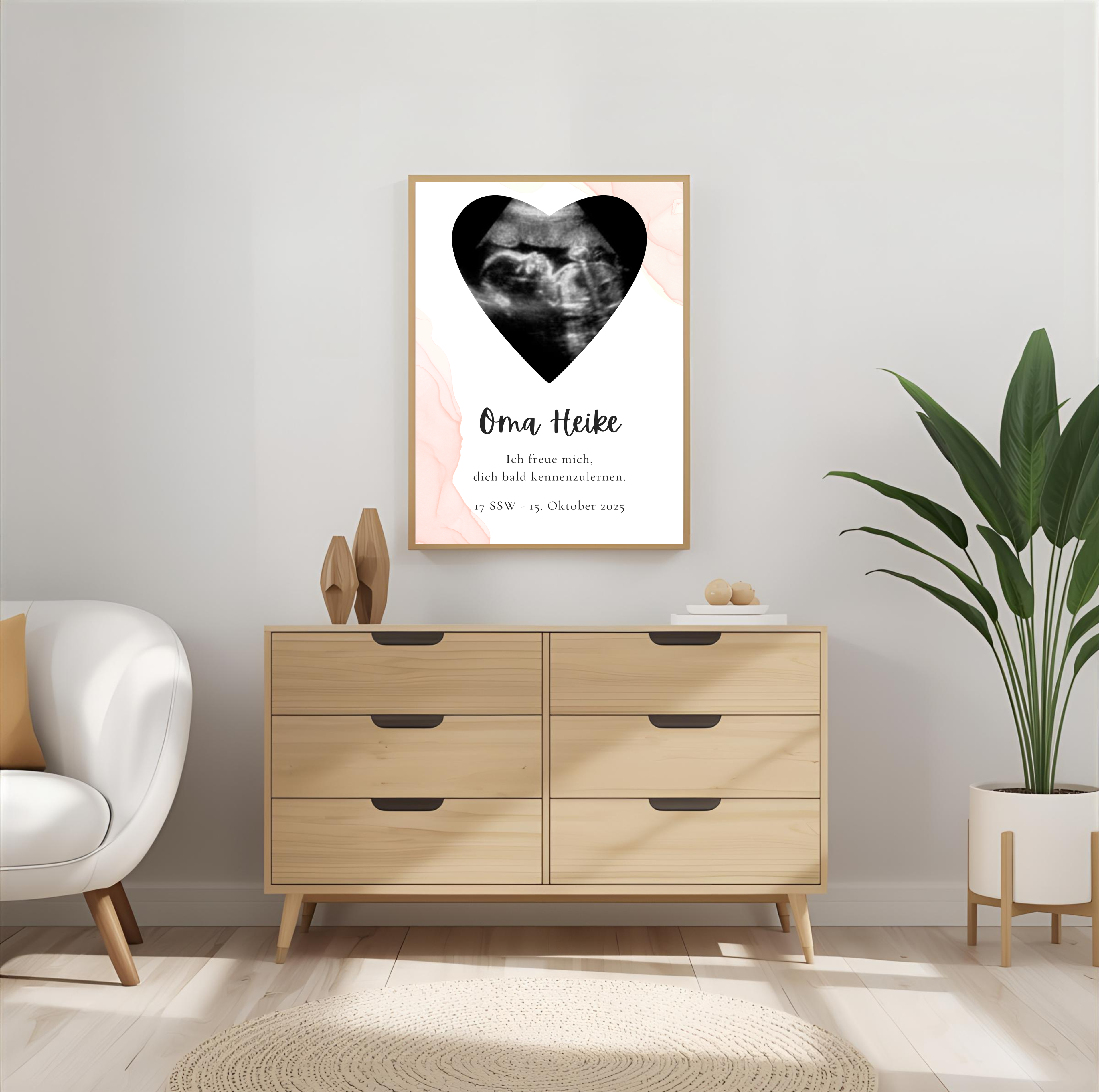 Poster Ultraschallbild personalisiert  | Schwangerschaft verkünden als PDF Datei, ausgedruckt in A4 oder mit Premium Bilderrahmen