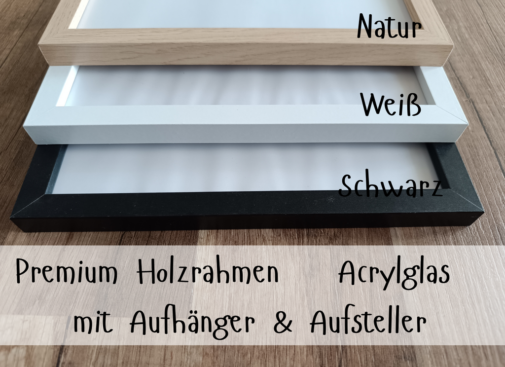 Geburtsposter personalisiert mit Namen, Buchstabe und Geburtsdaten als PDF Datei, ausgedruckt in A4 oder mit Premium Bilderrahmen